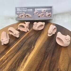 TOYO Hydra Stone Cozy Critters Napkin Rings Holders Set of 6